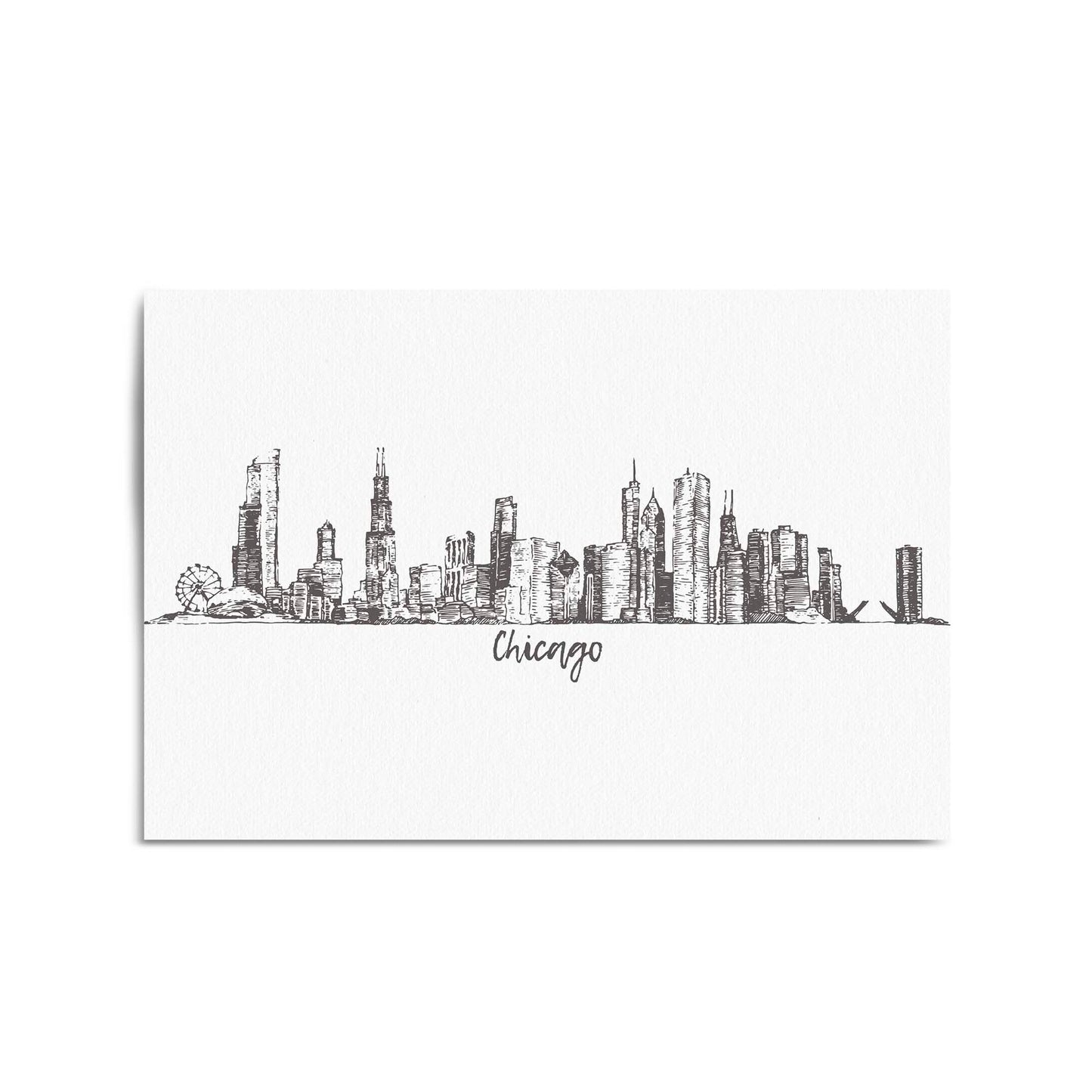 Chicago, USA Minimal Cityscape Drawing Wall Art - The Affordable Art Company