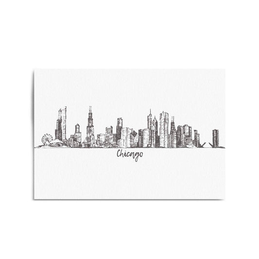Chicago, USA Minimal Cityscape Drawing Wall Art - The Affordable Art Company