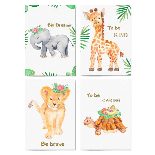 Set of 4 Inspirational Quote Baby Nursery Animal Paintings Wall Art - The Affordable Art Company