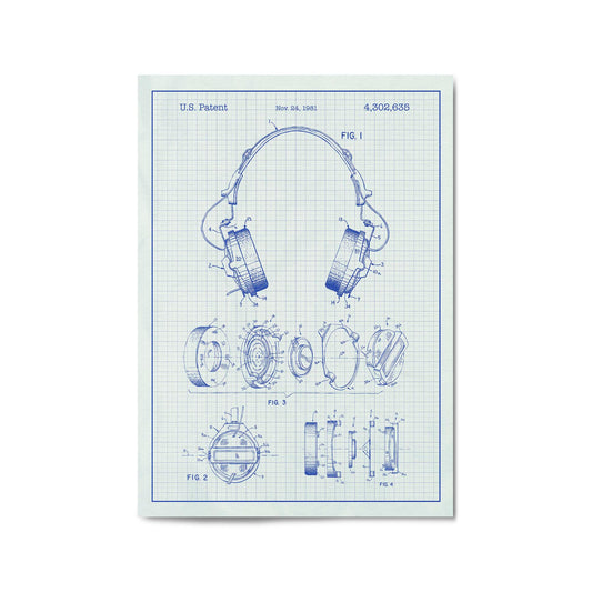 Vintage Music Headphones Blue Patent Wall Art #2 - The Affordable Art Company