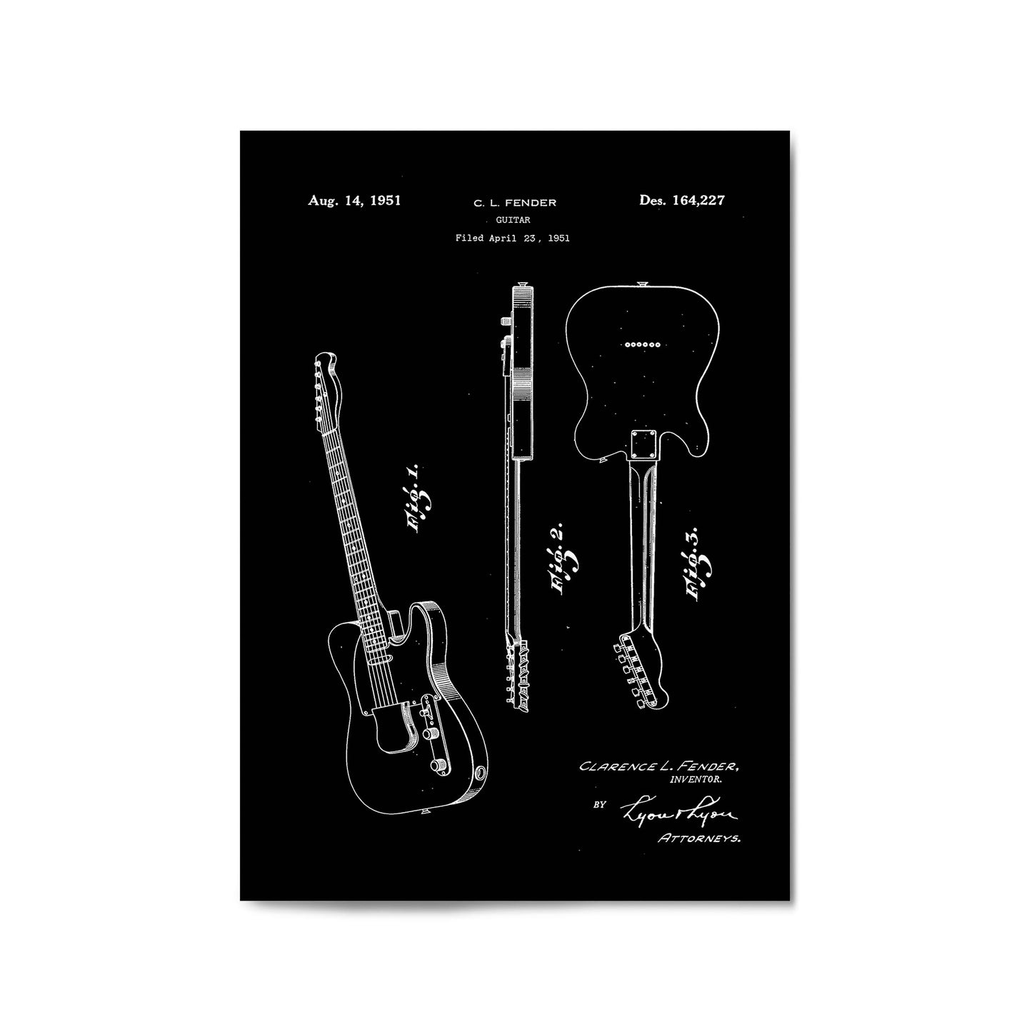 Vintage Telecaster Guitar Black Patent Wall Art #1 - The Affordable Art Company