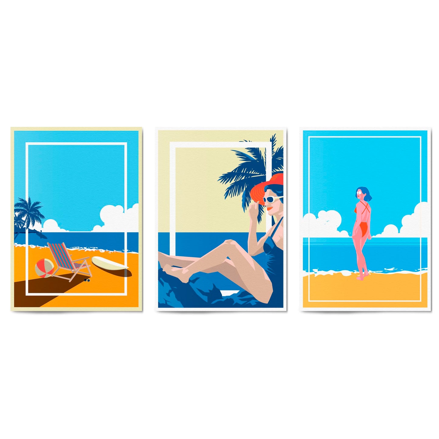 Set of Retro Beach Summer Coastal Wall Art #2 - The Affordable Art Company