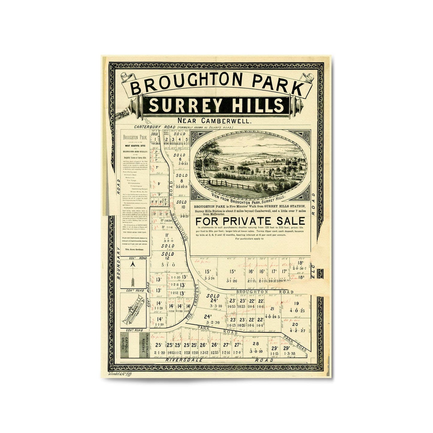 Surrey Hills Melbourne Vintage Real Estate Wall Art #1 - The Affordable Art Company