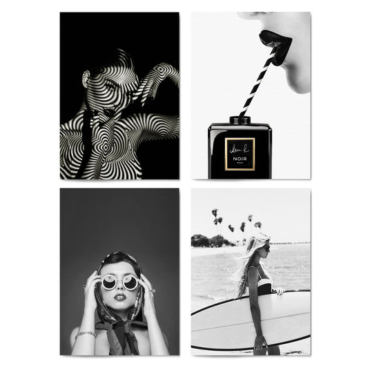 Set of 4 Fashion Inspired Black and White Bedroom Photography Wall Art - The Affordable Art Company