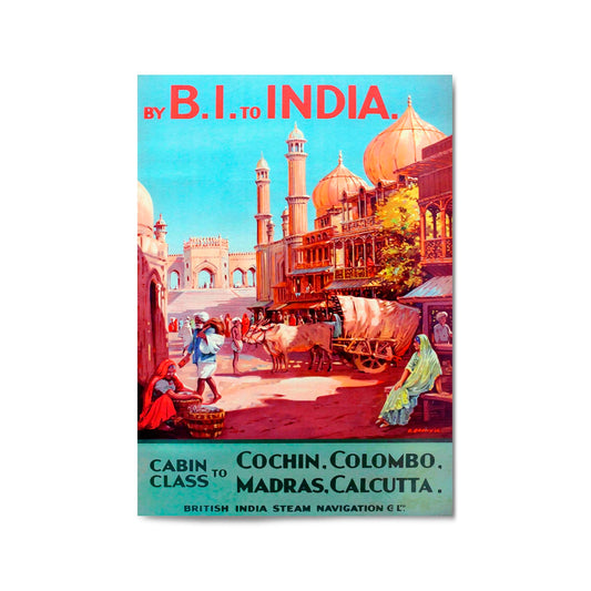 BI to India Vintage Travel Advert Wall Art - The Affordable Art Company