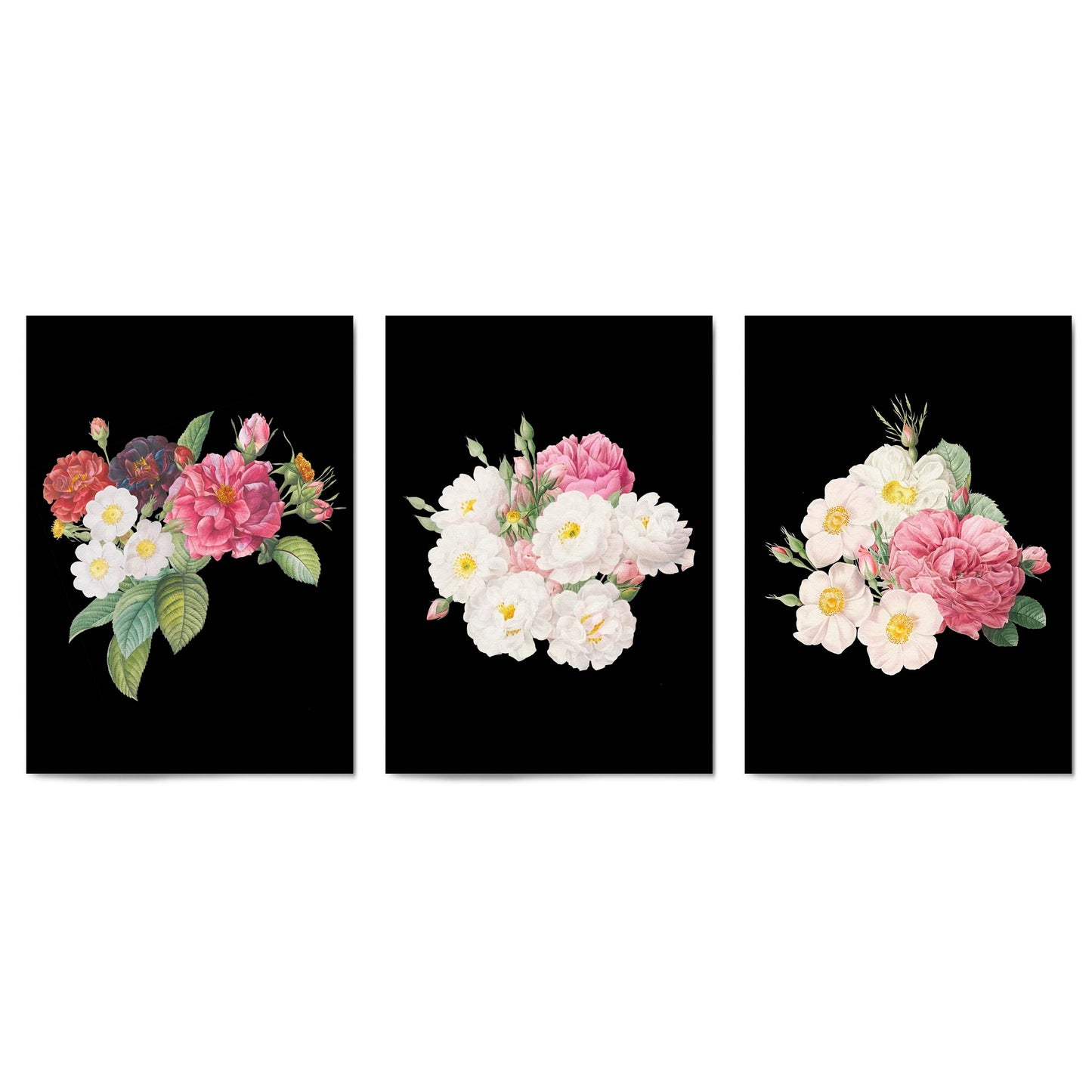 Set of Dark Floral Botanical Flowers Wall Art #2 - The Affordable Art Company