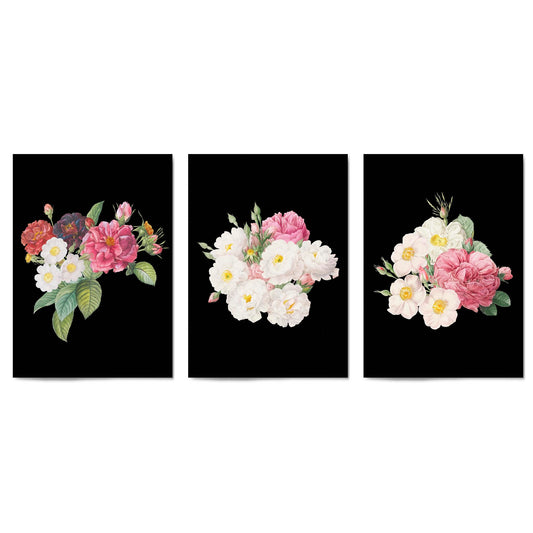 Set of Dark Floral Botanical Flowers Wall Art #2 - The Affordable Art Company