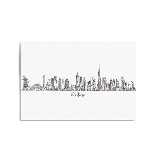 Dubai UAE Cityscape Drawing Minimal Wall Art - The Affordable Art Company