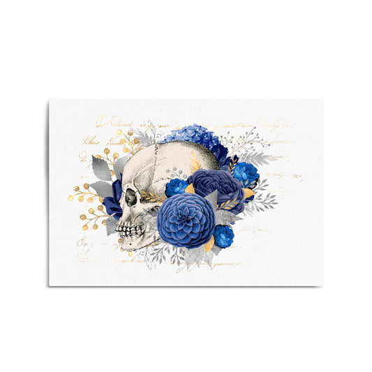 Blue Floral Skull Fashion Girls Bedroom Wall Art #1 - The Affordable Art Company