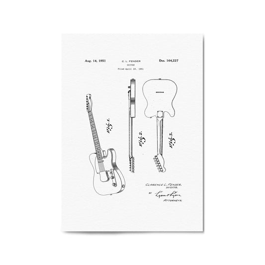 Vintage Telecaster Guitar White Patent Wall Art #2 - The Affordable Art Company