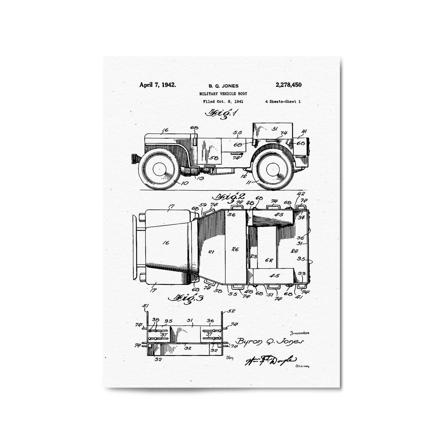 Vintage Jeep Military Patent Military Wall Art #2 - The Affordable Art Company