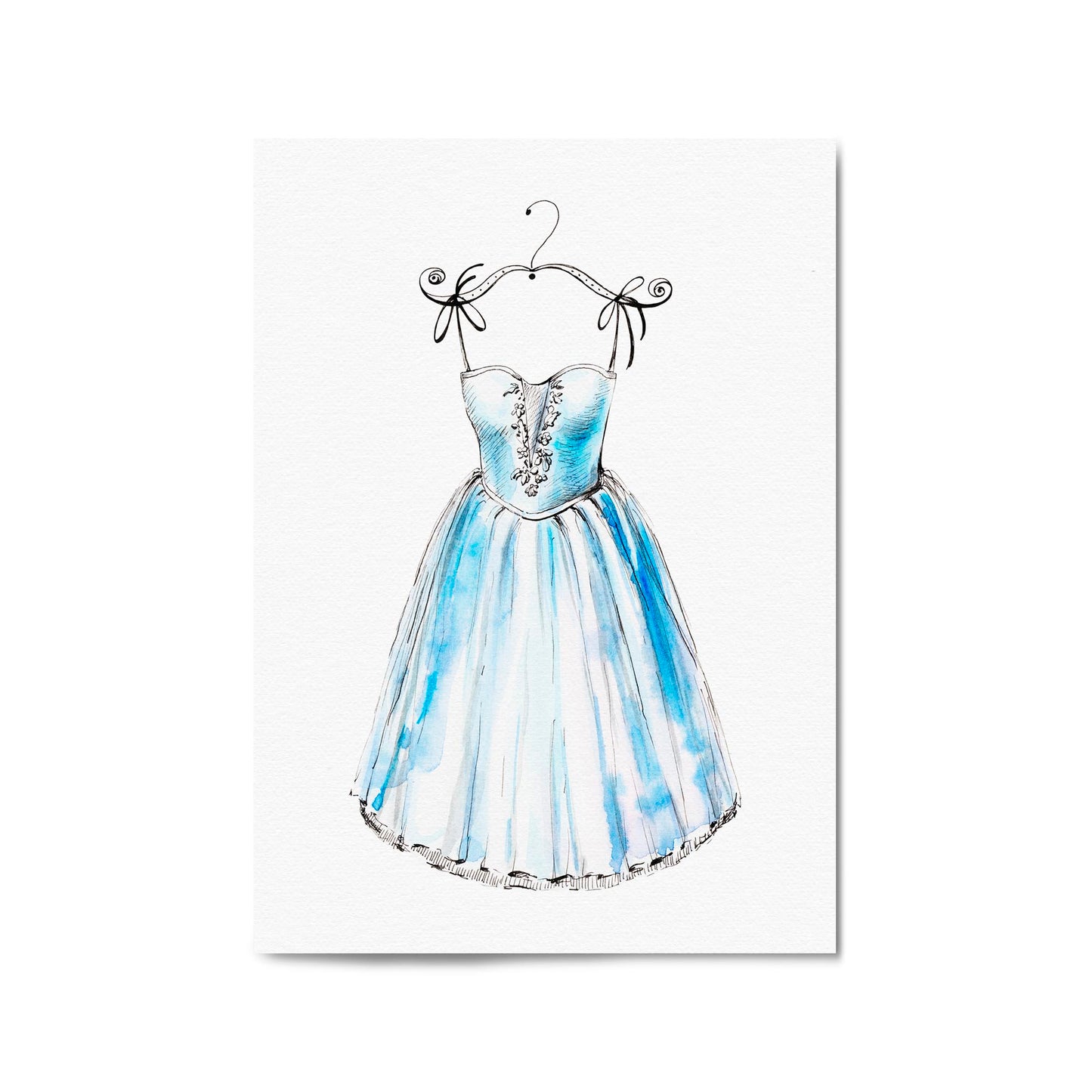 Blue Ballet Dress Girls Bedroom Ballerina Wall Art - The Affordable Art Company