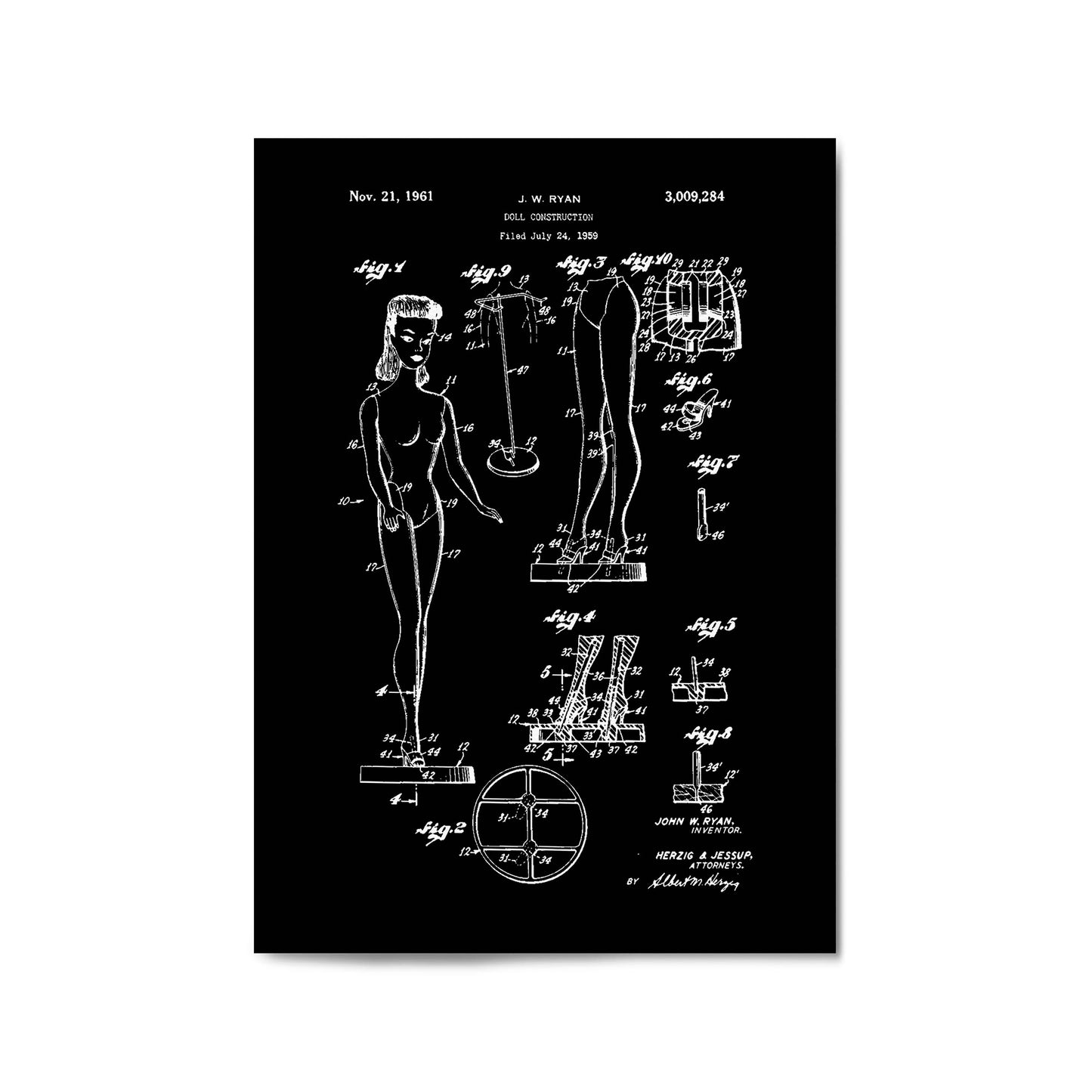 Vintage Barbie Doll Toy Patent Old Style Wall Art #1 - The Affordable Art Company
