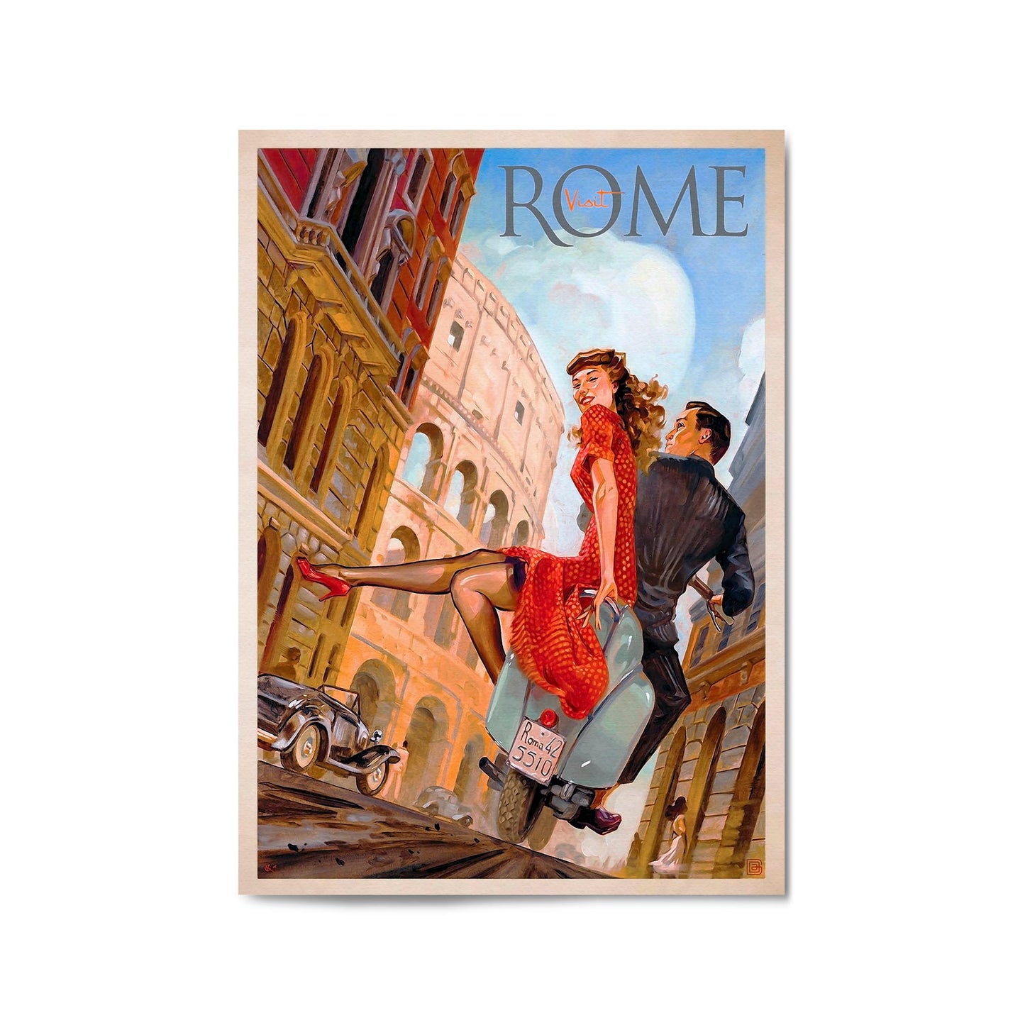 Visit Rome Italy Vintage Italian Romantic Wall Art - The Affordable Art Company