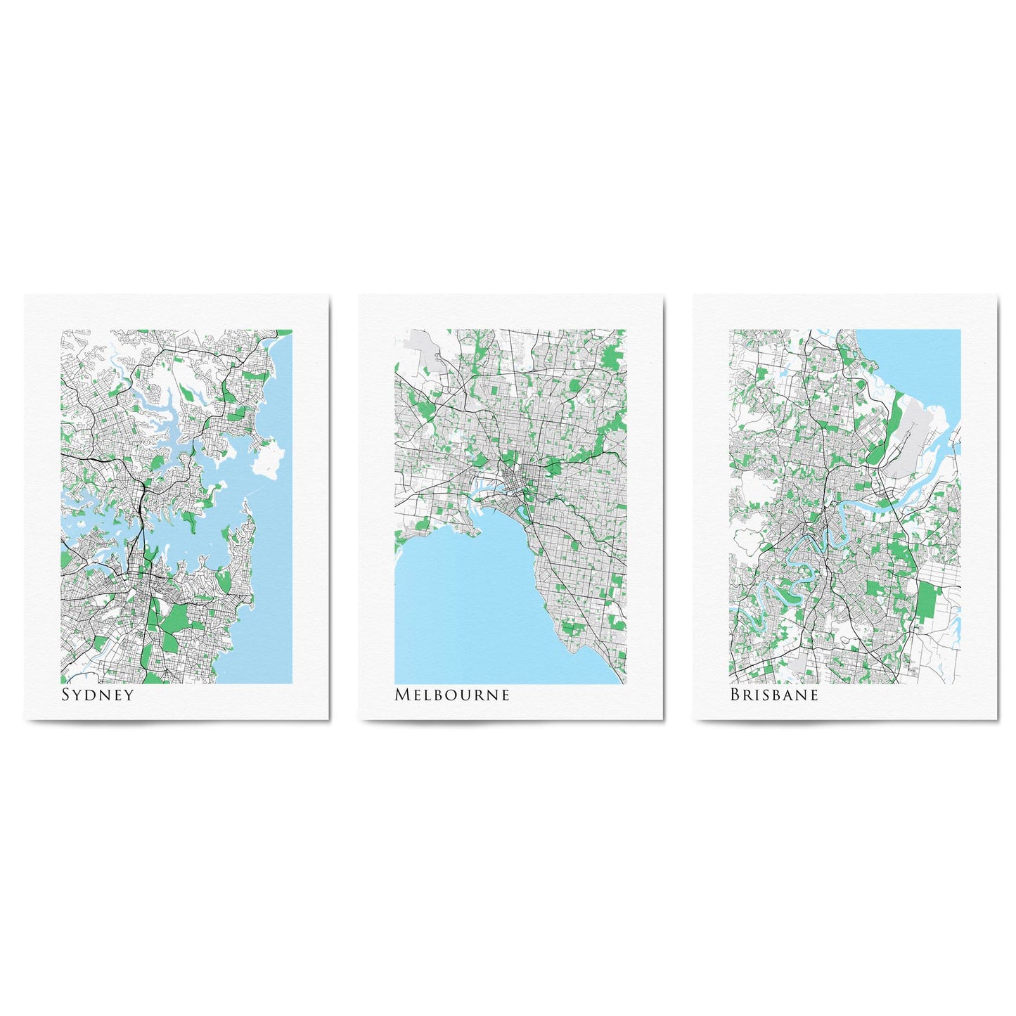 Set of Sydney, Melbourne & Brisbane Map Wall Art - The Affordable Art Company