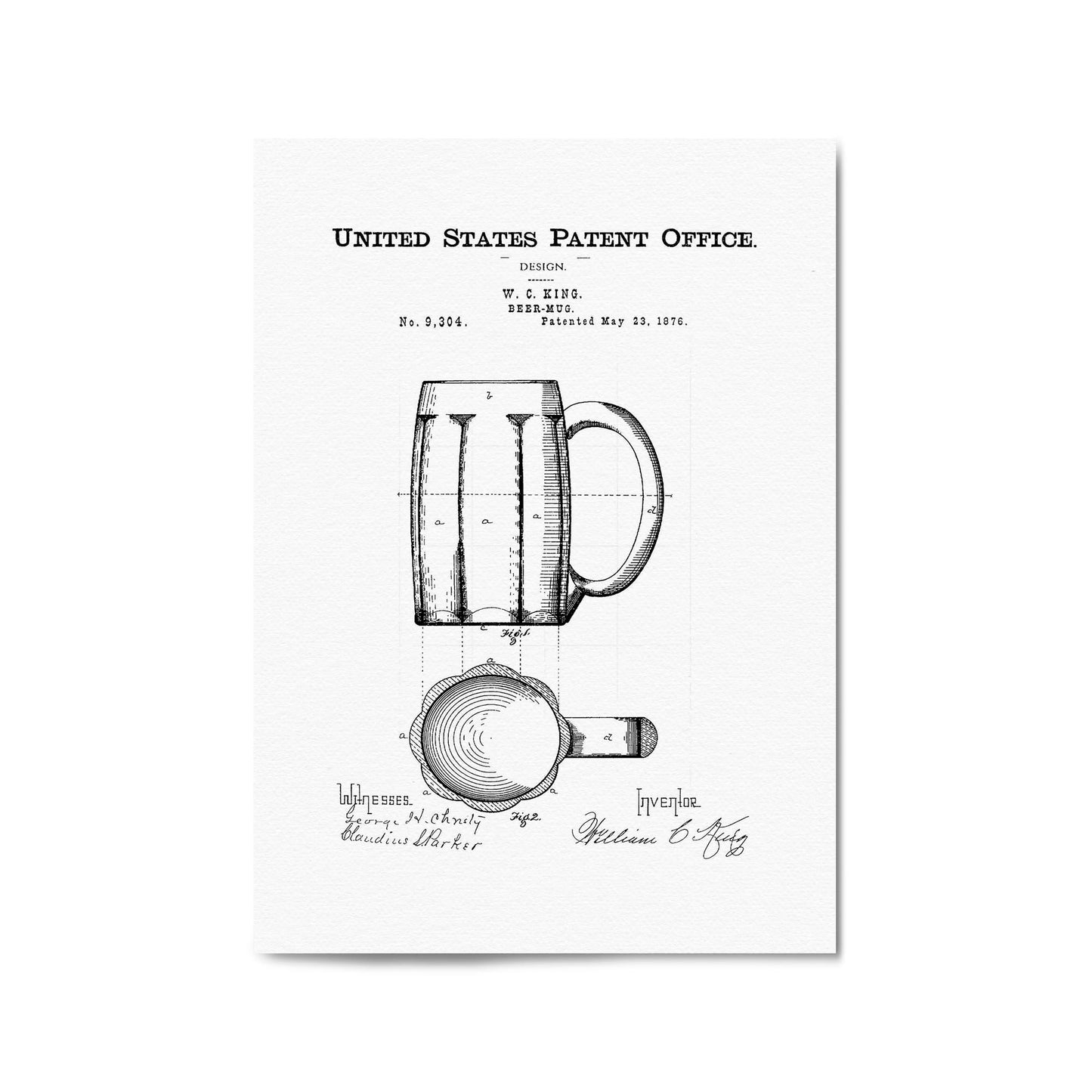 Vintage Beer Mug Patent Man Cave Gift Wall Art #2 - The Affordable Art Company