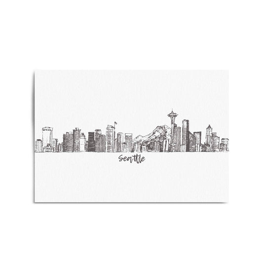 Seattle USA Cityscape Drawing Minimal Wall Art - The Affordable Art Company