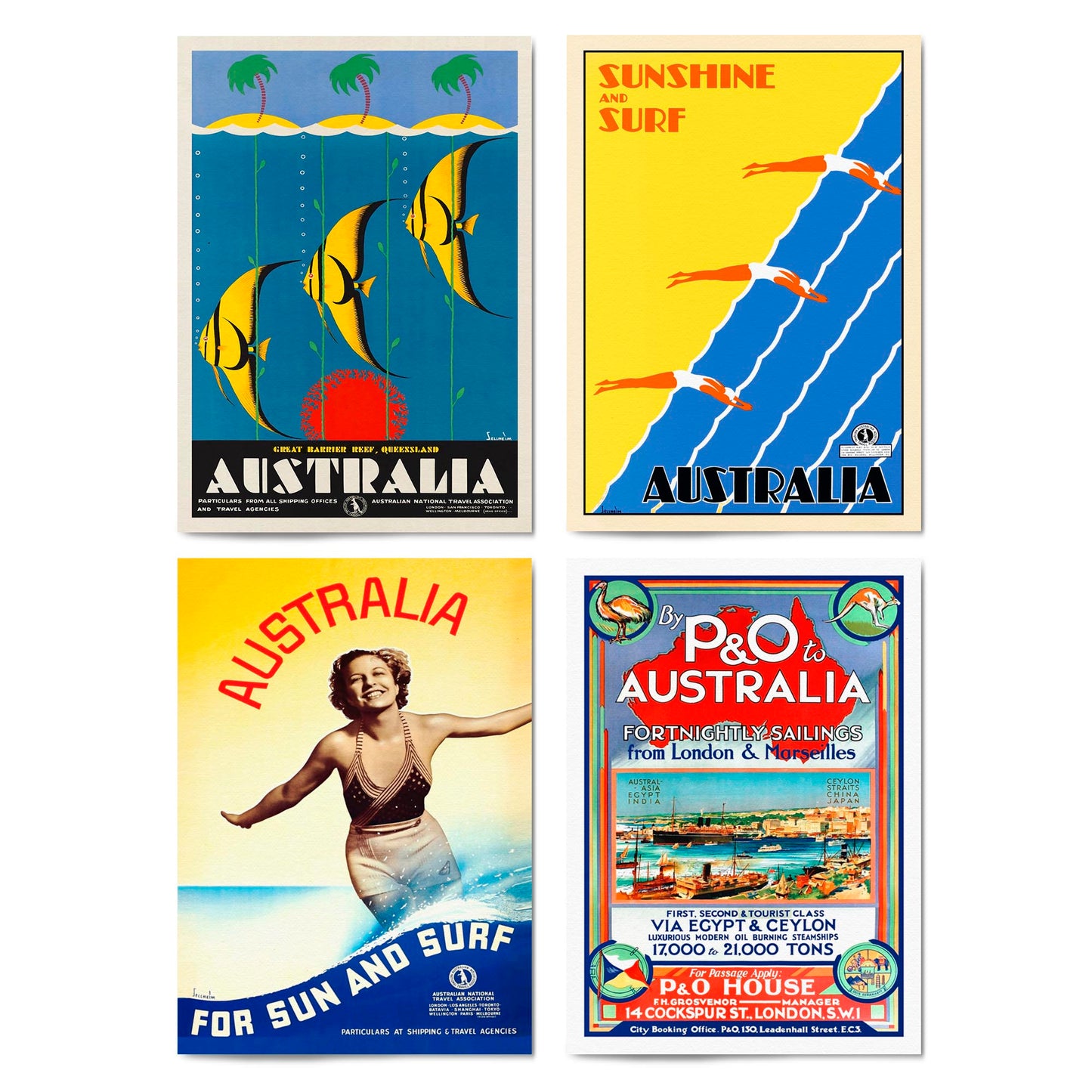 Set of 4 Australian Vintage Advertisements Wall Art - The Affordable Art Company