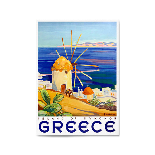 Island of Mykonos Greece Vintage Travel Advert Wall Art - The Affordable Art Company