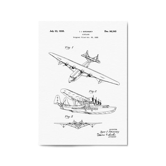 Airplane Patent Vintage Minimal Man Cave Wall Art #11 - The Affordable Art Company