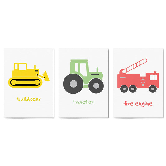 Set of Nursery Vehicles Boys Bedroom Wall Art - The Affordable Art Company