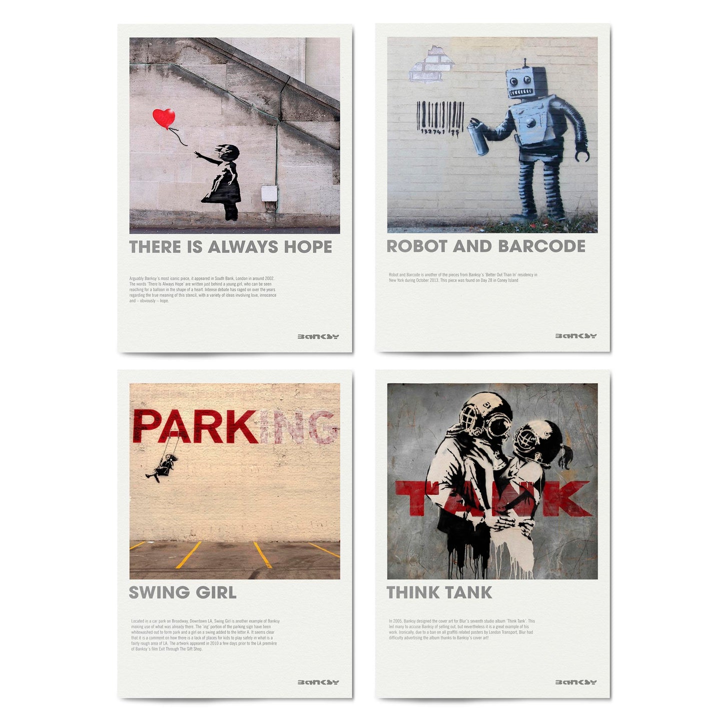 Set of 4 Banksy Graffiti Gallery Style Urban Street Wall Art - The Affordable Art Company