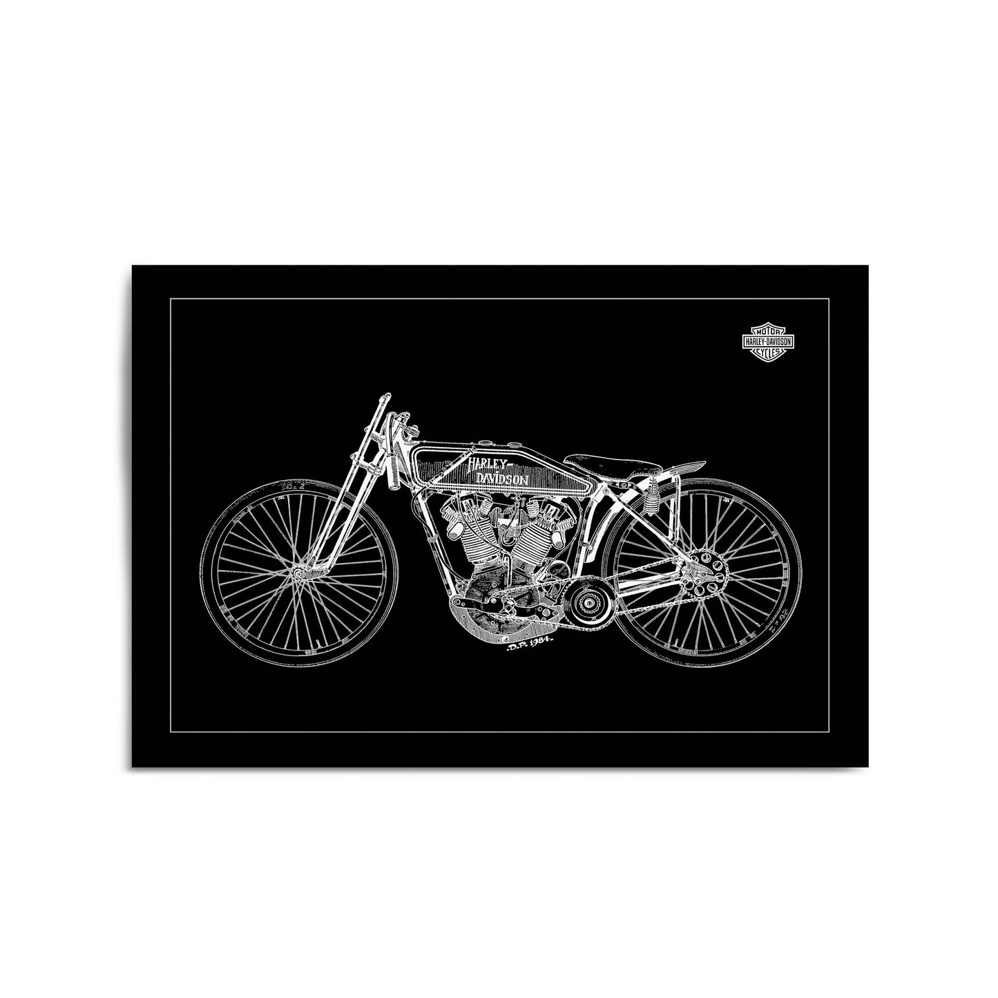 Harley Davidson Motorcycle Patent Black Wall Art - The Affordable Art Company