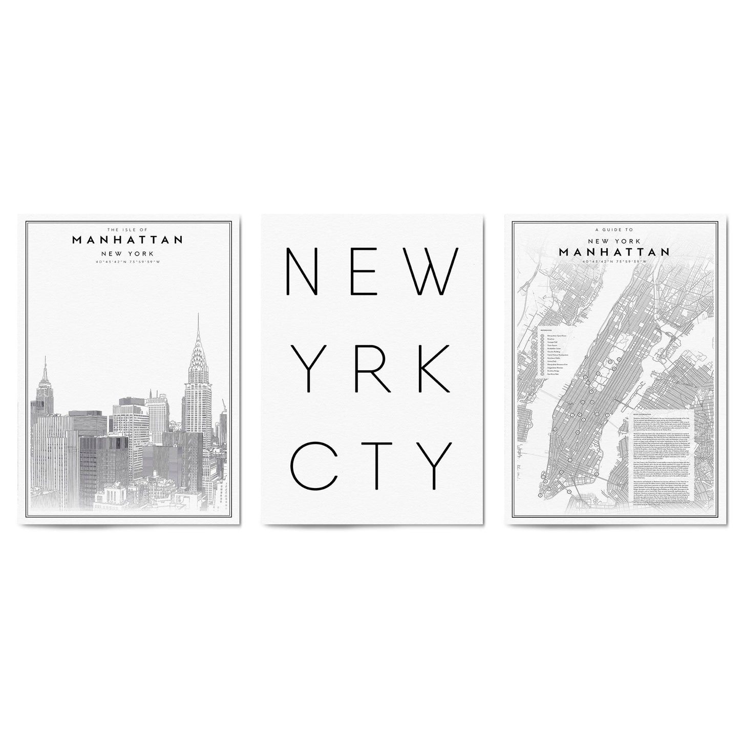 Set of New York Wall Minimal Black & White Art - The Affordable Art Company