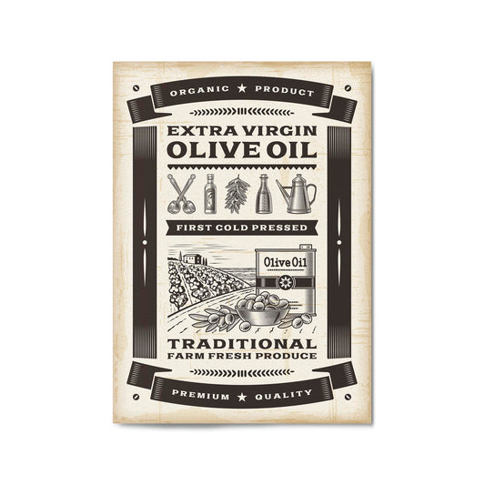 Vintage Olive Oil Farmhouse Kitchen Cafe Wall Art - The Affordable Art Company