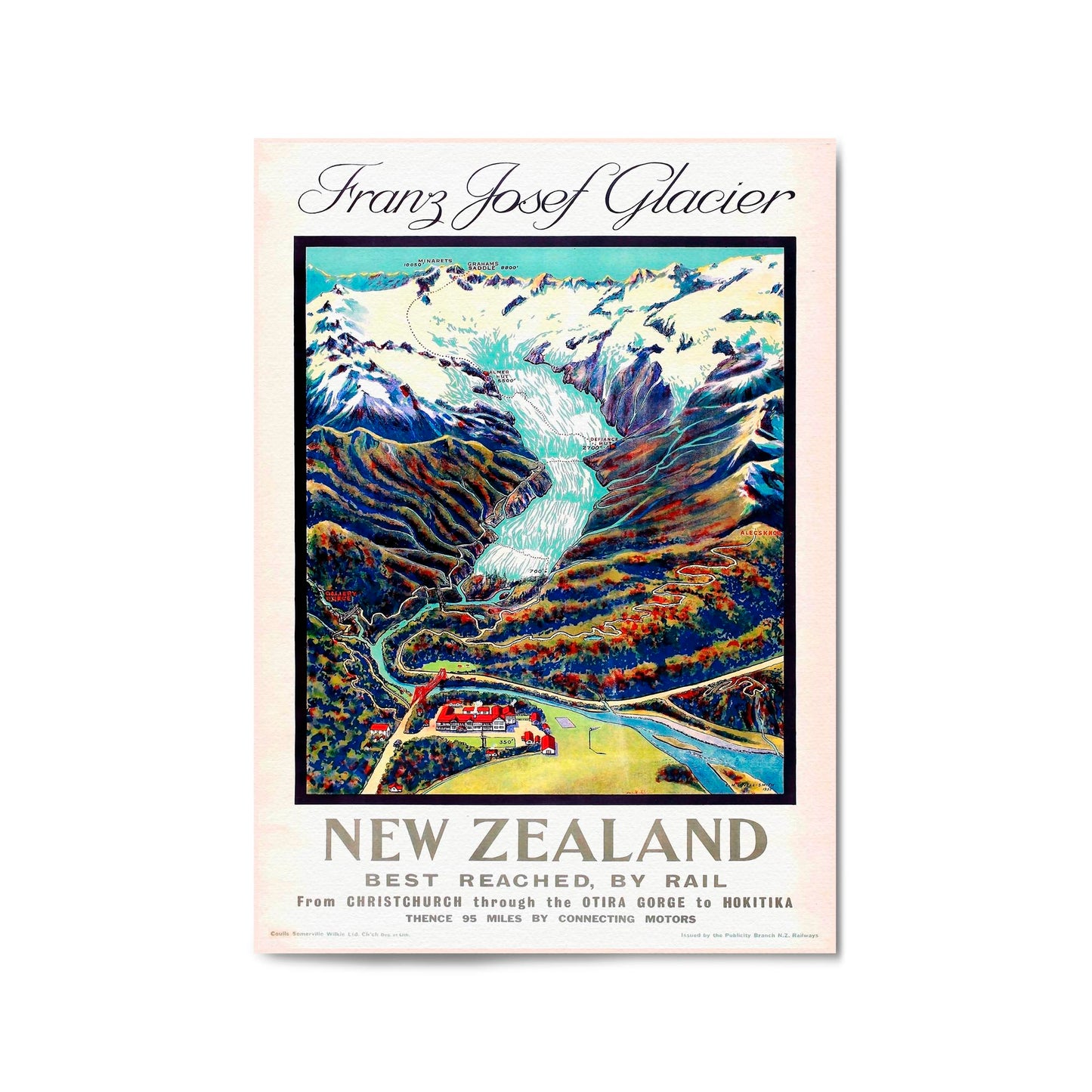 Franz Josef Glacier, New Zealand Vintage Wall Art - The Affordable Art Company