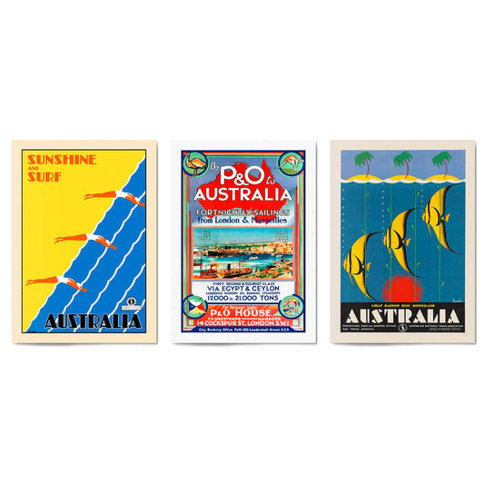 Set of Vintage Australian Travel Advert Wall Art - The Affordable Art Company