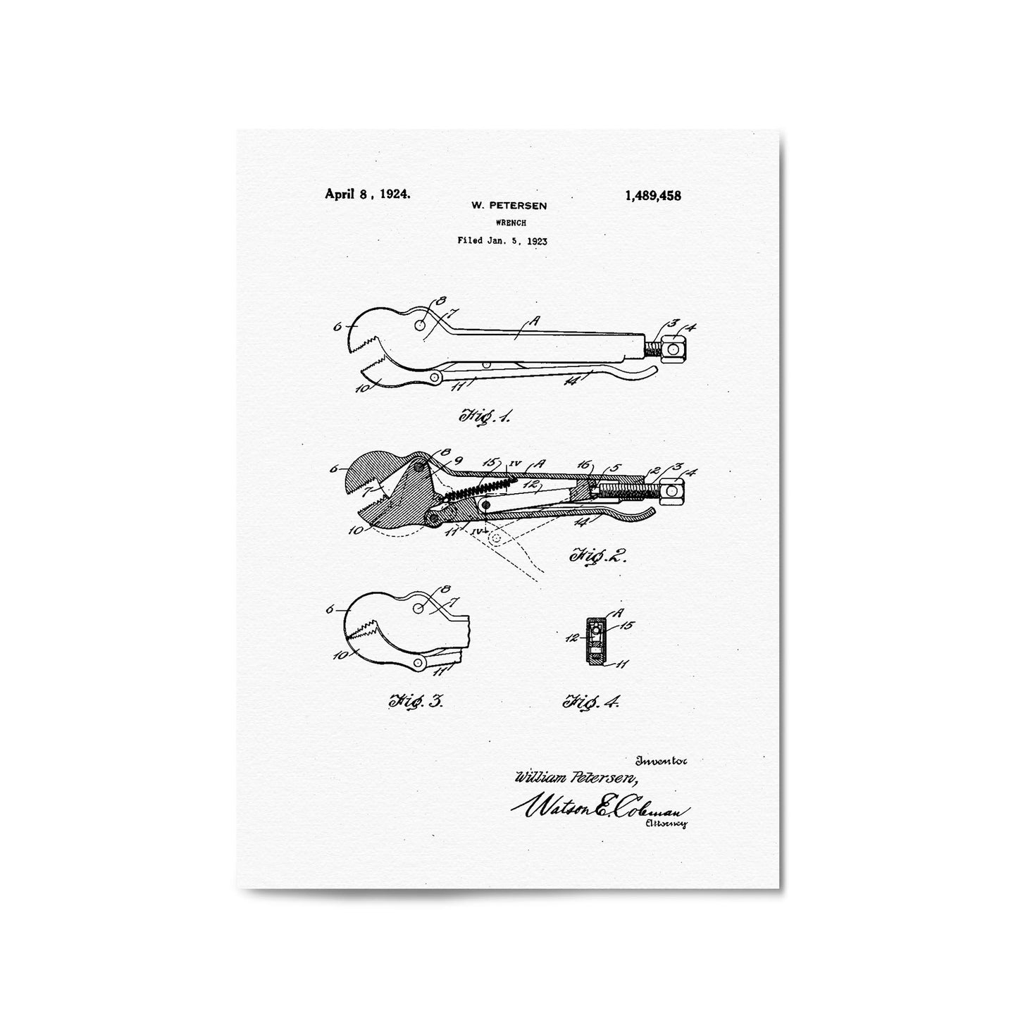 Vintage Wrench Tool Patent Wall Art #2 - The Affordable Art Company