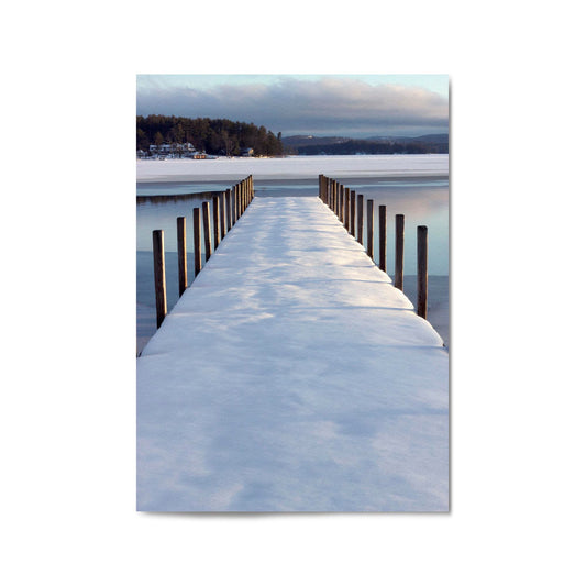 Snow Covered Pier Landscape Photograph Wall Art - The Affordable Art Company