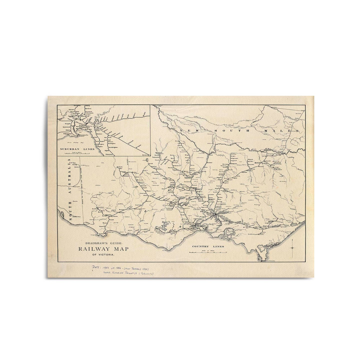 Vintage Railway Map of Victoria (1884) Wall Art - The Affordable Art Company