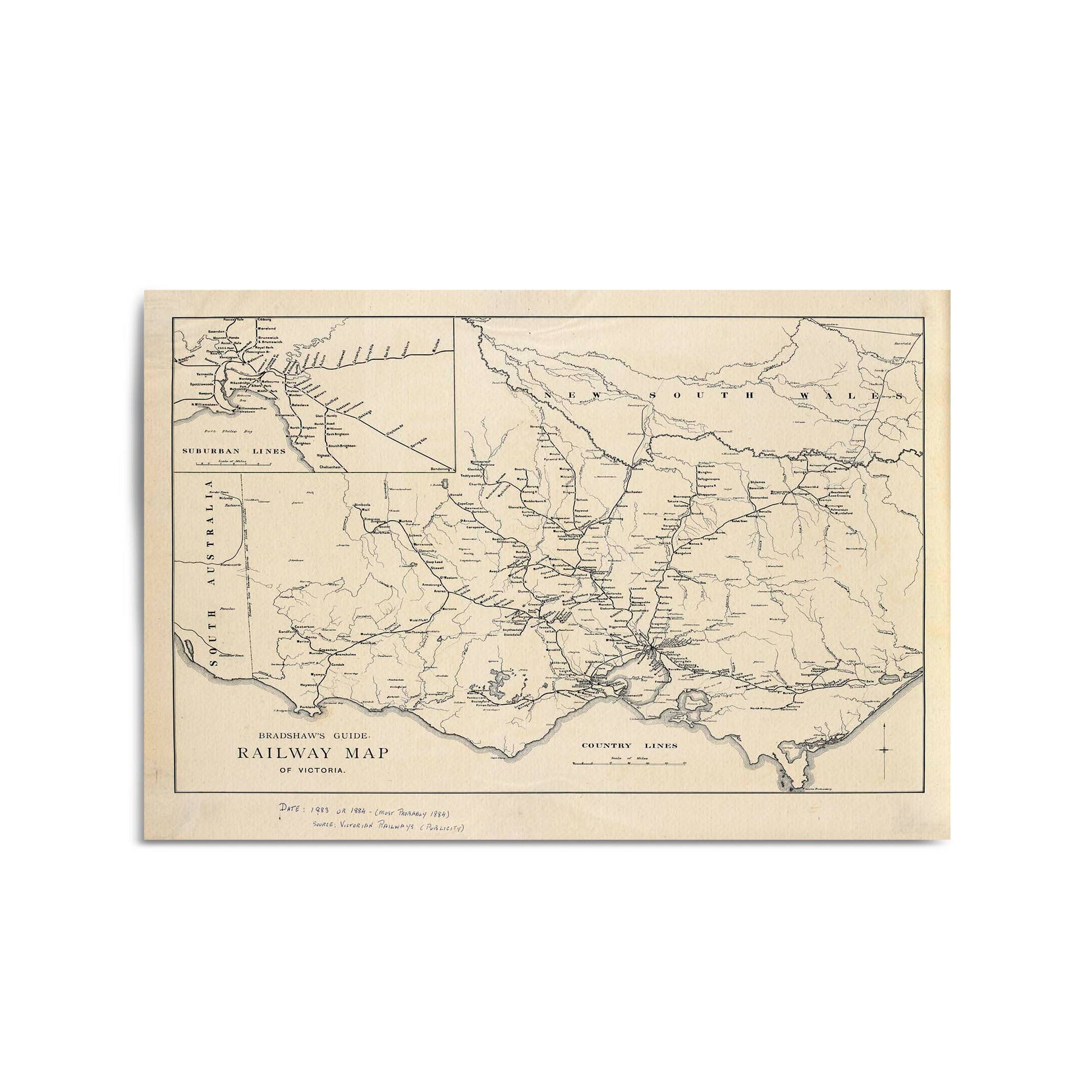 Vintage Railway Map of Victoria (1884) Wall Art - The Affordable Art Company