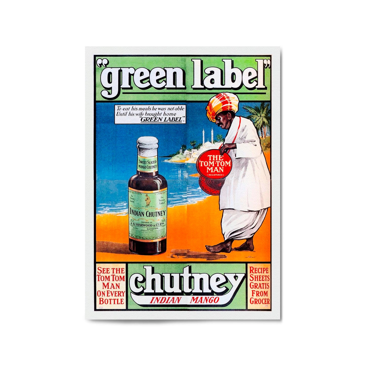 Green Label Indian Chutney Vintage Advert Wall Art - The Affordable Art Company
