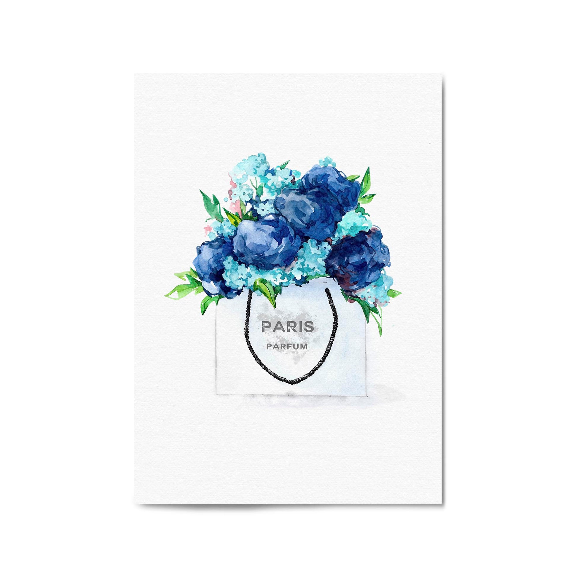 Blue Floral Shopping Bag Fashion Flowers Wall Art - The Affordable Art Company
