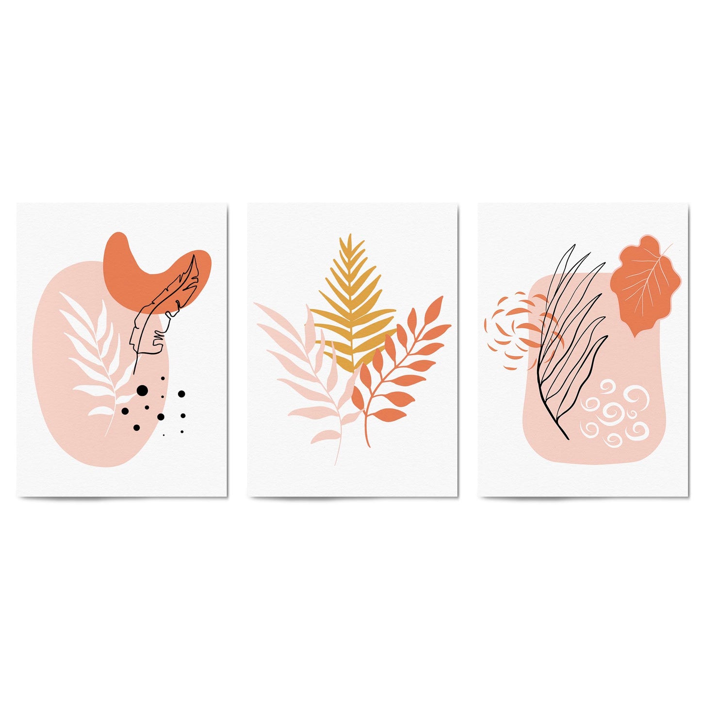 Set of Minimal Pink Plant Drawings Wall Art - The Affordable Art Company