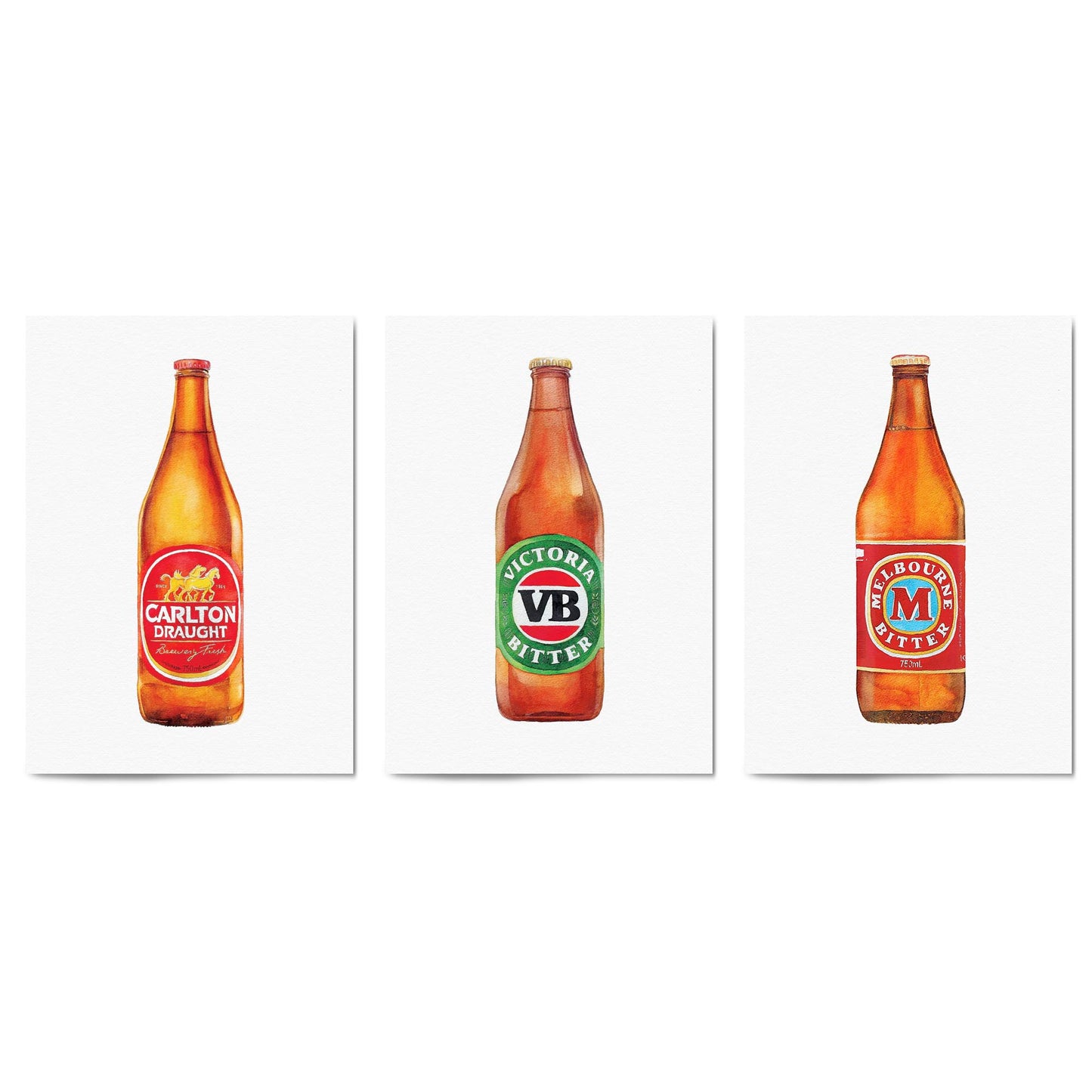 Set of Aussie Beer Longneck Paintings Wall Art - The Affordable Art Company