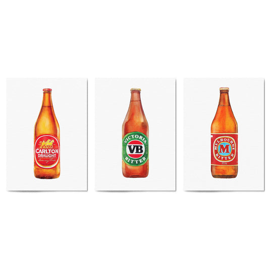 Set of Aussie Beer Longneck Paintings Wall Art - The Affordable Art Company