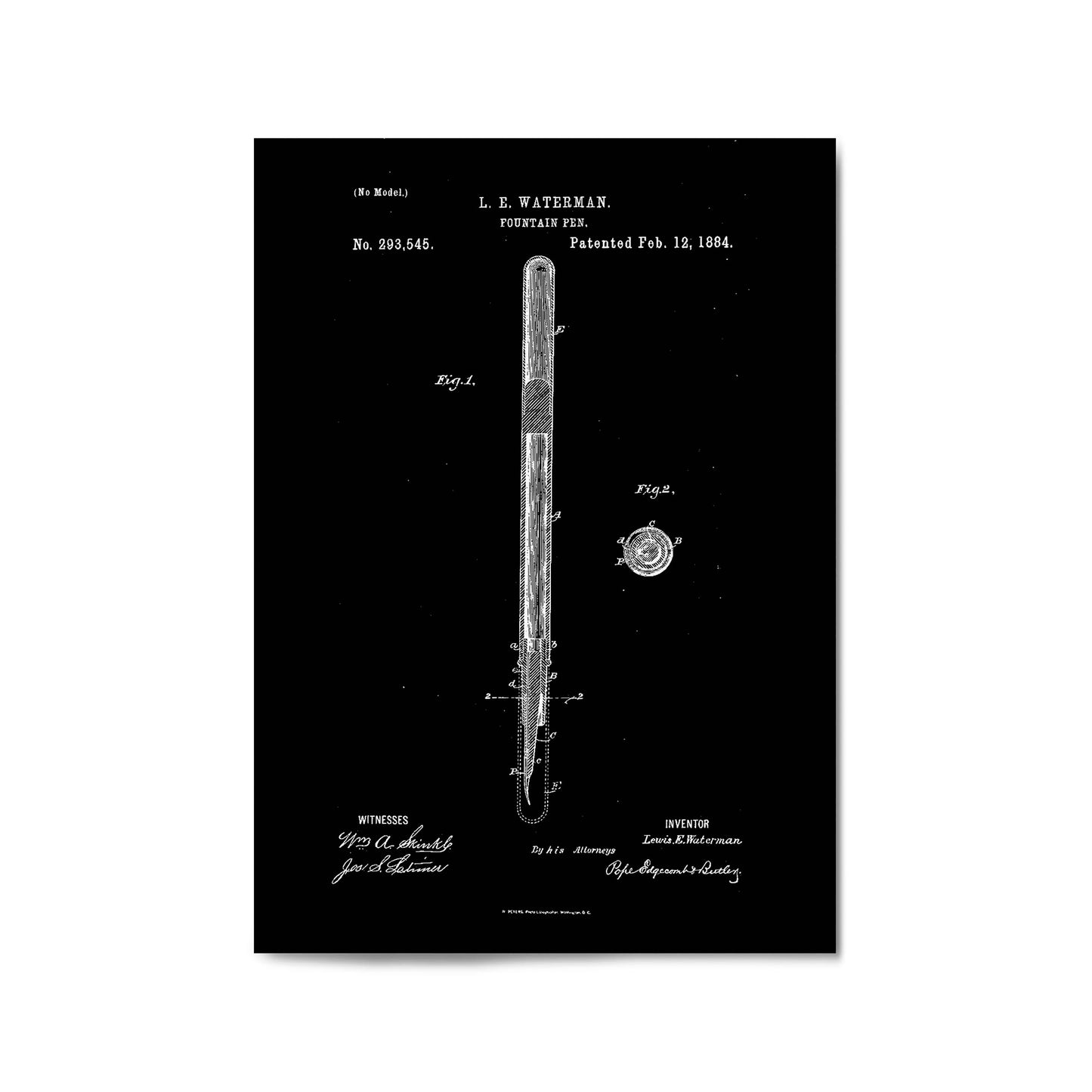 Vintage Fountain Pen Patent Artwork Wall Art #1 - The Affordable Art Company