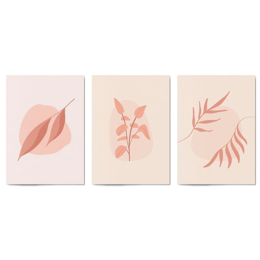 Set of Peach & Pink Leaves Pastel Abstract Wall Art - The Affordable Art Company