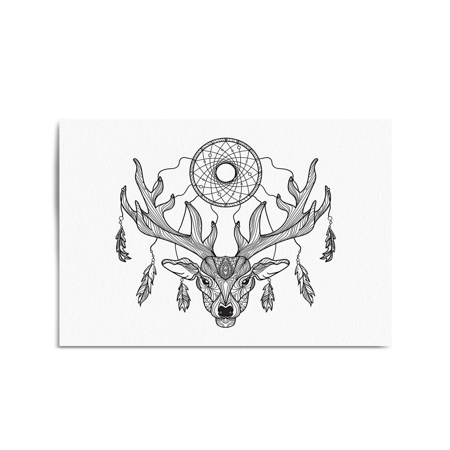 Dream Catcher Deer Drawing Bedroom Wall Art - The Affordable Art Company