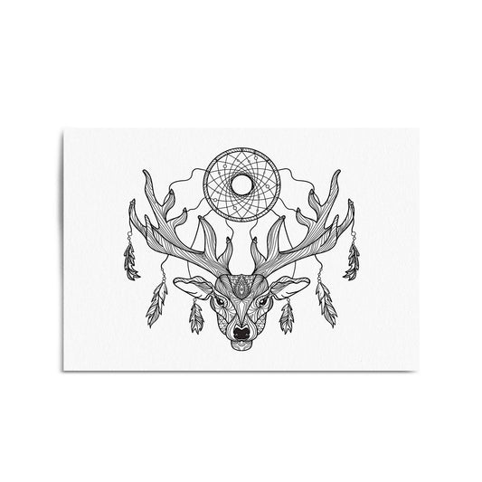 Dream Catcher Deer Drawing Bedroom Wall Art - The Affordable Art Company