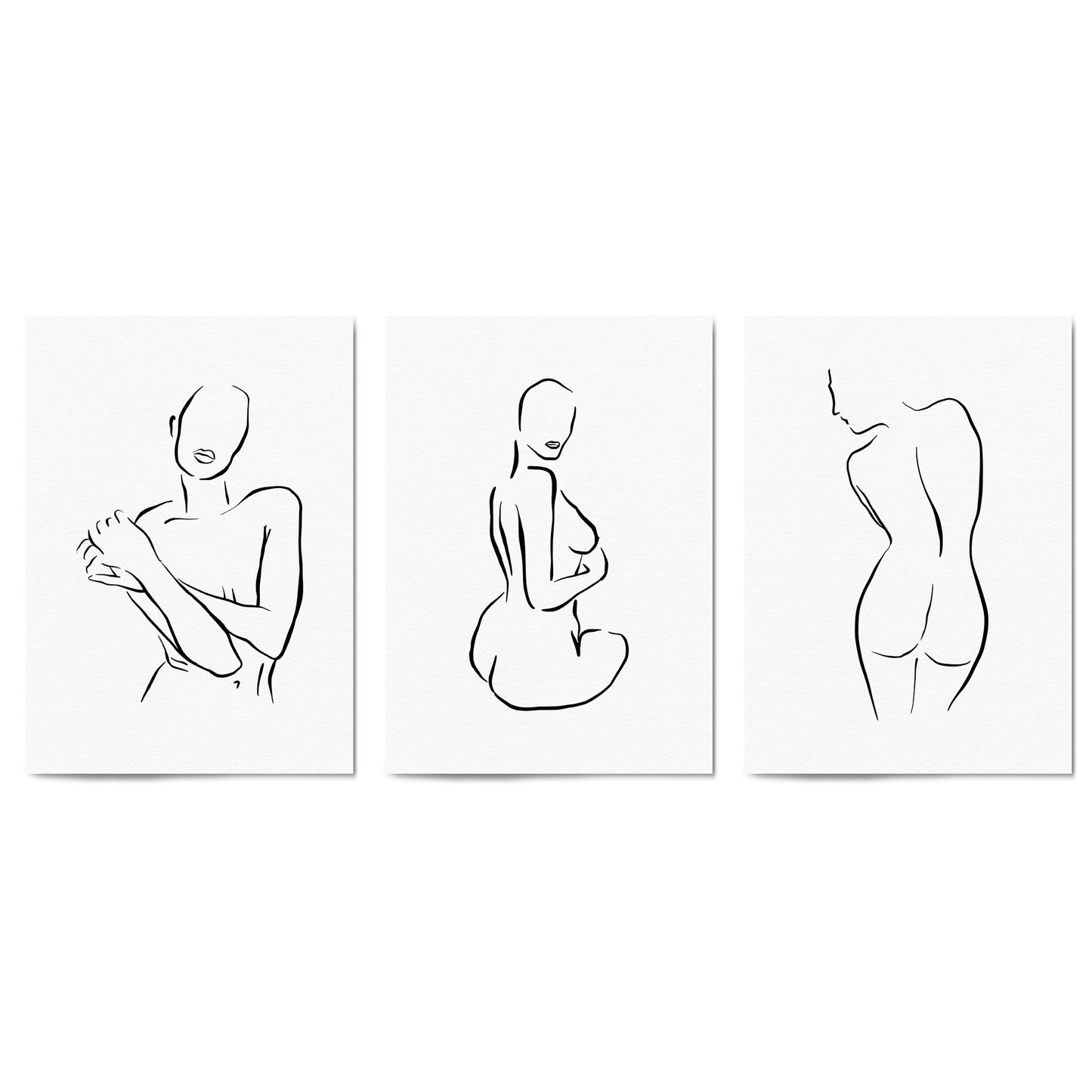 Set of 3 Nude Line Drawing Woman Wall Art - The Affordable Art Company