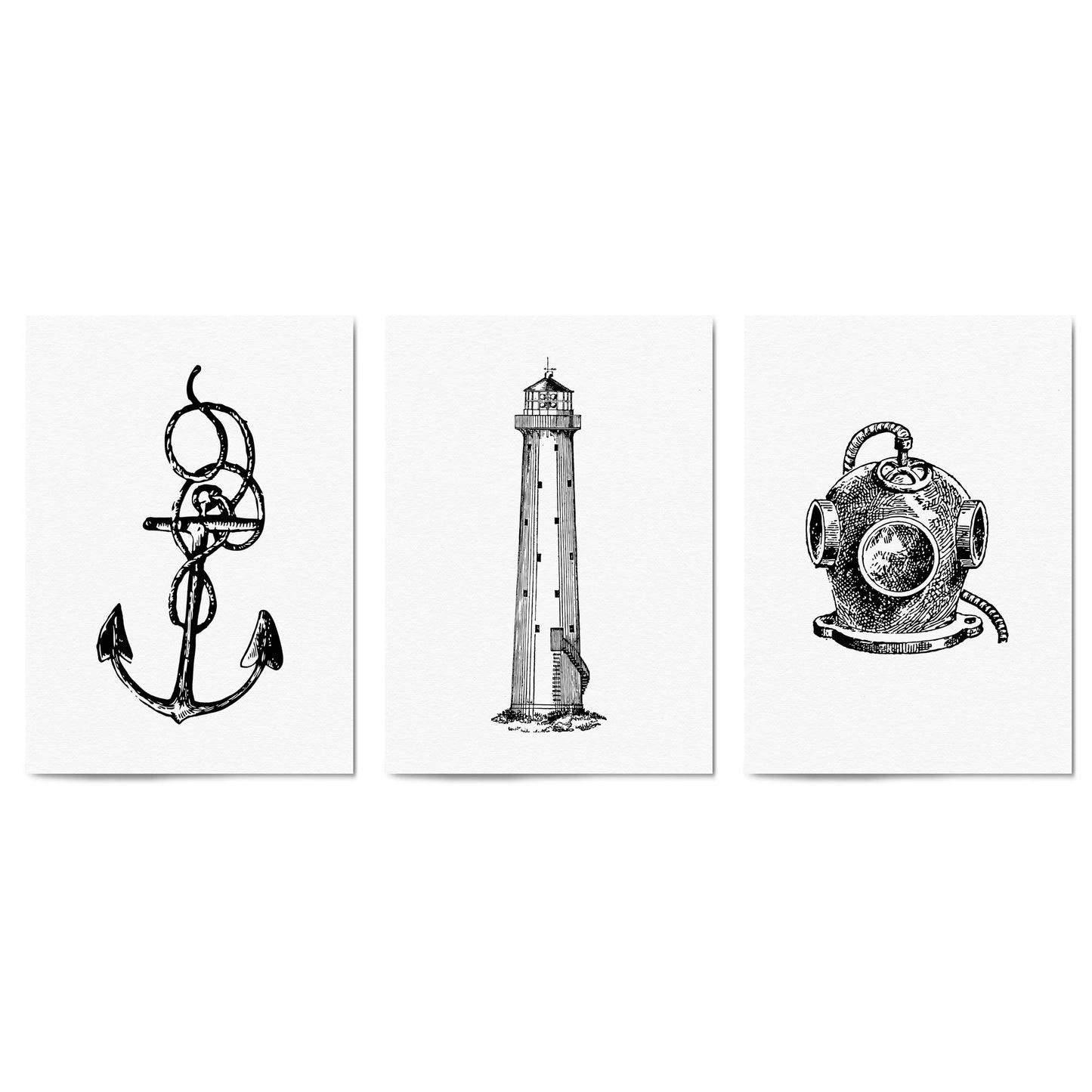 Set of Nautical Coast Drawings Coastal Wall Art #1 - The Affordable Art Company