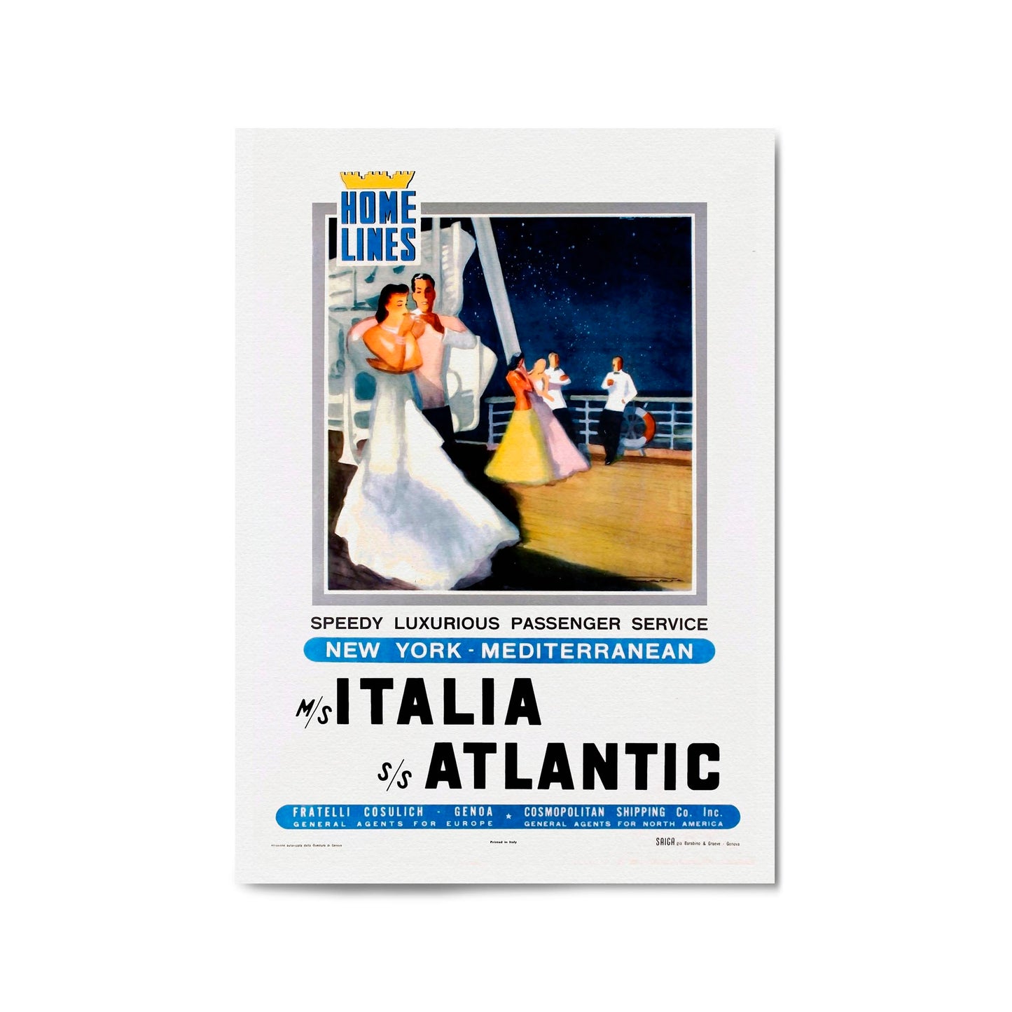 Italia Atlantic Vintage Travel Advert Wall Art - The Affordable Art Company