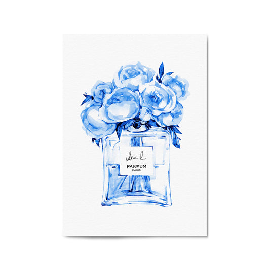 Blue Floral Perfume Bottle Fashion Flowers Wall Art #2 - The Affordable Art Company