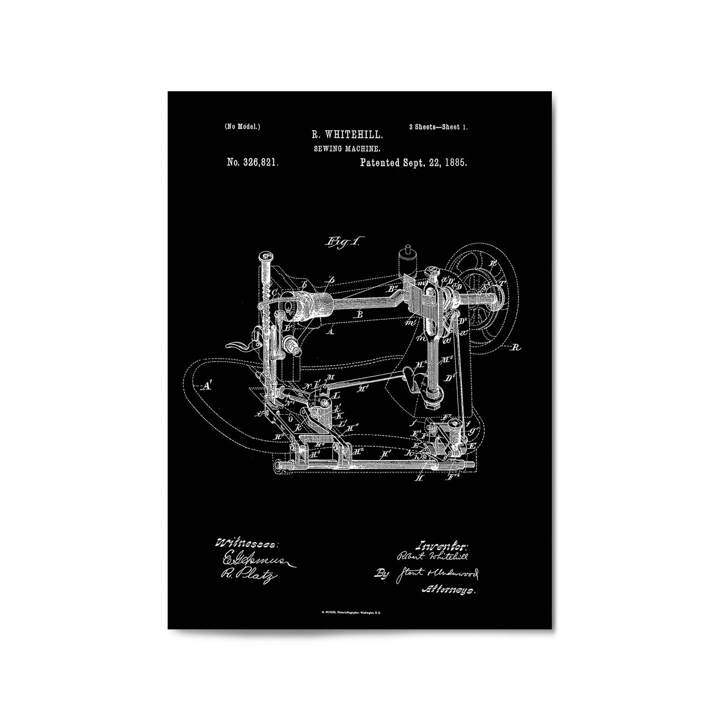 Vintage Sewing Machine Patent Wall Art #1 - The Affordable Art Company