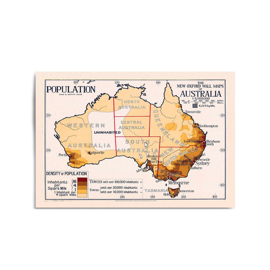 Australian Vintage Map Population Wall Art - The Affordable Art Company